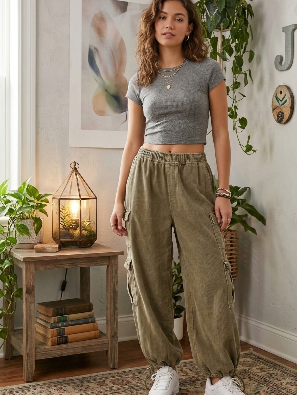 Oli & Hali Olive Green Wide-Leg Cargo Jumpsuit Pants